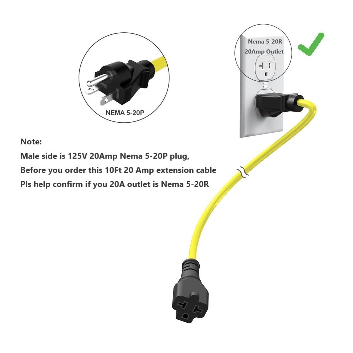 NEMA 5-20P　10フィートケーブル Amazon.com: 10-Ft Nema 5-20P Extension Cord 12AWG Nema 5-20 Heavy